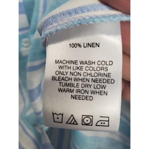 Foxcroft Easy Care Relaxed Linen Blue Striped Long Sleeve Button-Up Tunic Sz 16 - Picture 5 of 5